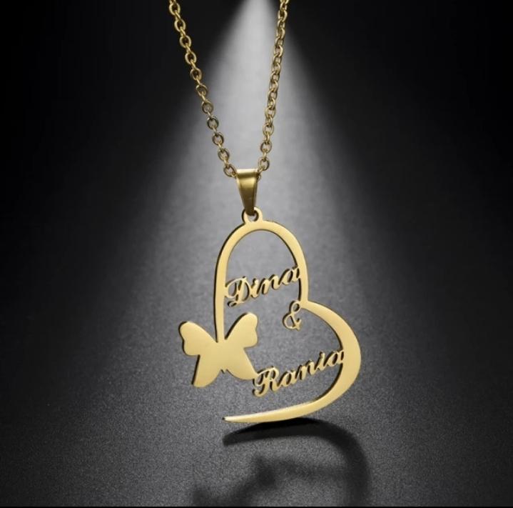 Heart with butterfly Personalized Couple Name Necklace