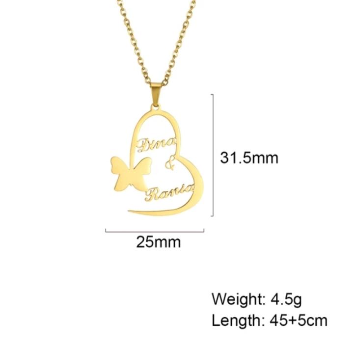 Heart with butterfly Personalized Couple Name Necklace