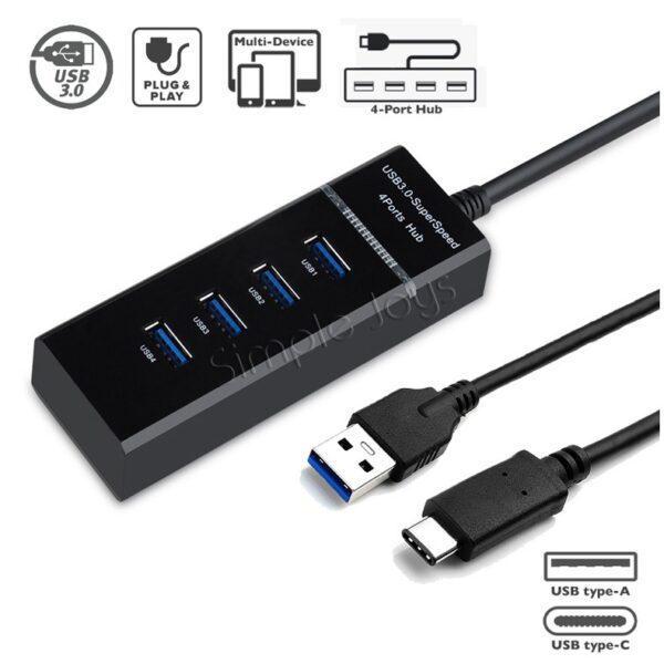 USB 3.0 Hub 4 Ports High Speed usb 3.0 port Hub Splitter Fast Data Transfer USB Hub Extender Extension Connector Compatible Windows PC / Mac / Surface Pro / Laptop / Printer / Mobile HDD / LED Light USB HUB