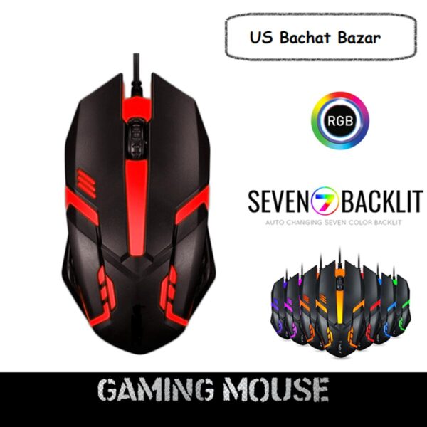 RGB Gaming Mouse / Mouse with Dragon Mousepad / Mouse with Logitech Mousepad - 7 Color - High Performance with 7 LED Lights (Wired Mouse)