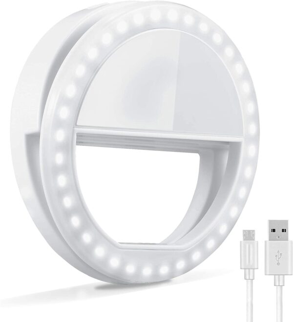 Mobile Selfie Ring Light – Portable Mini Selfie LED Lamp Ring Light for Mobile Phones – Rechargeable Ring Light with Charging Cable For Tik Tok and Photography - Brightness Adjustment Selfie Light With LED Camera Photography Flash Light for Smart phones